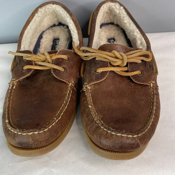 SPERRY Sherpa Lined Mens Top-Sider Boat Shoes Nutmeg Leather Nautical 9.5 - Picture 5 of 12